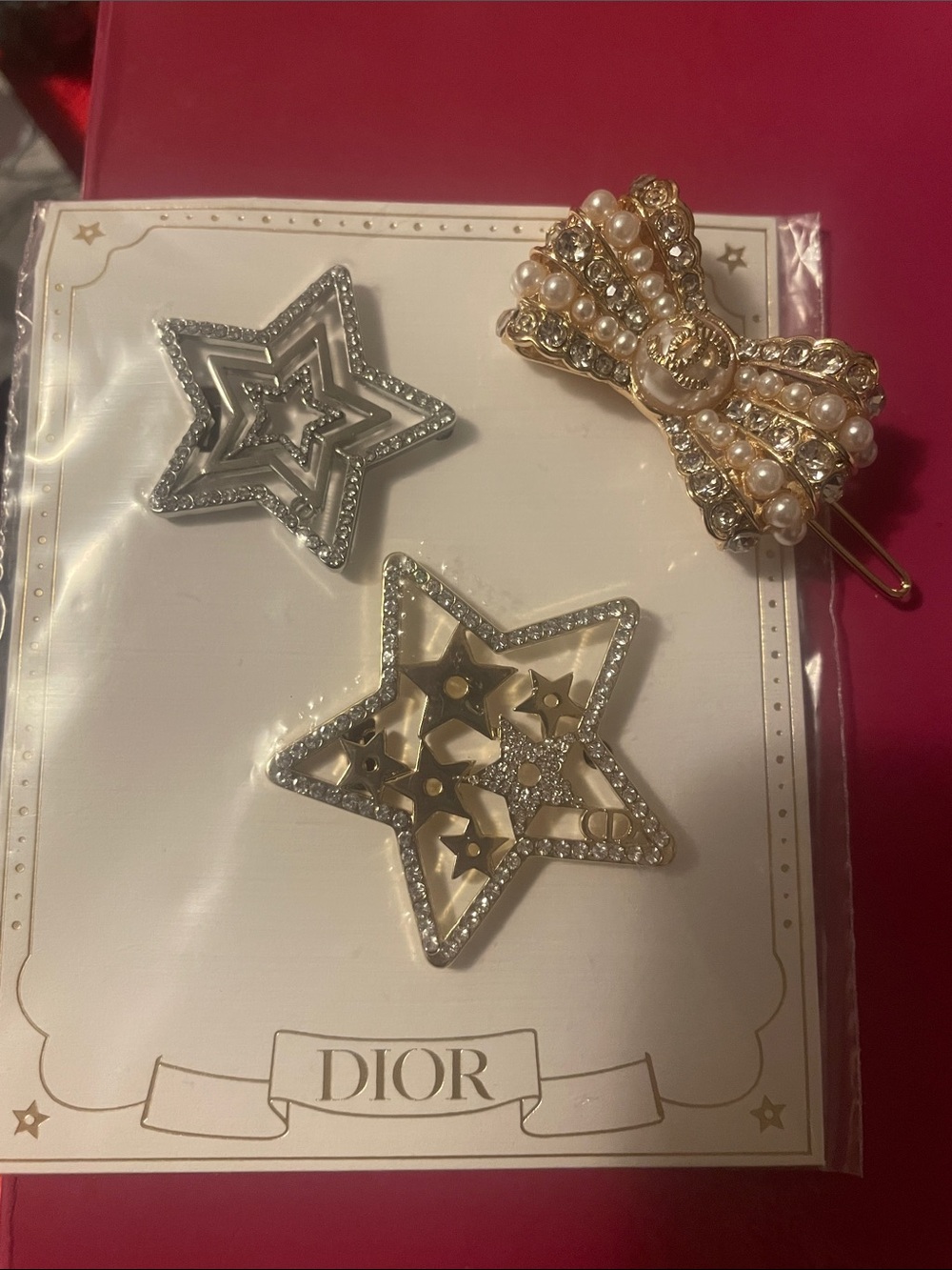Dior/Chanel GWP Star and Pearl Bow Hair Clips -